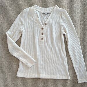 LOFT Cream Long Sleeve Henley Top